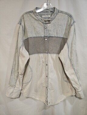 We The Free Cream and Washed Light Blue Paneled Jean Jacket